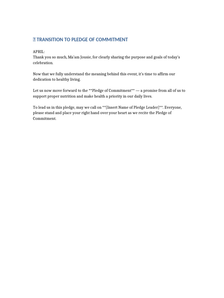Transition To Pledge of Commitment | PDF