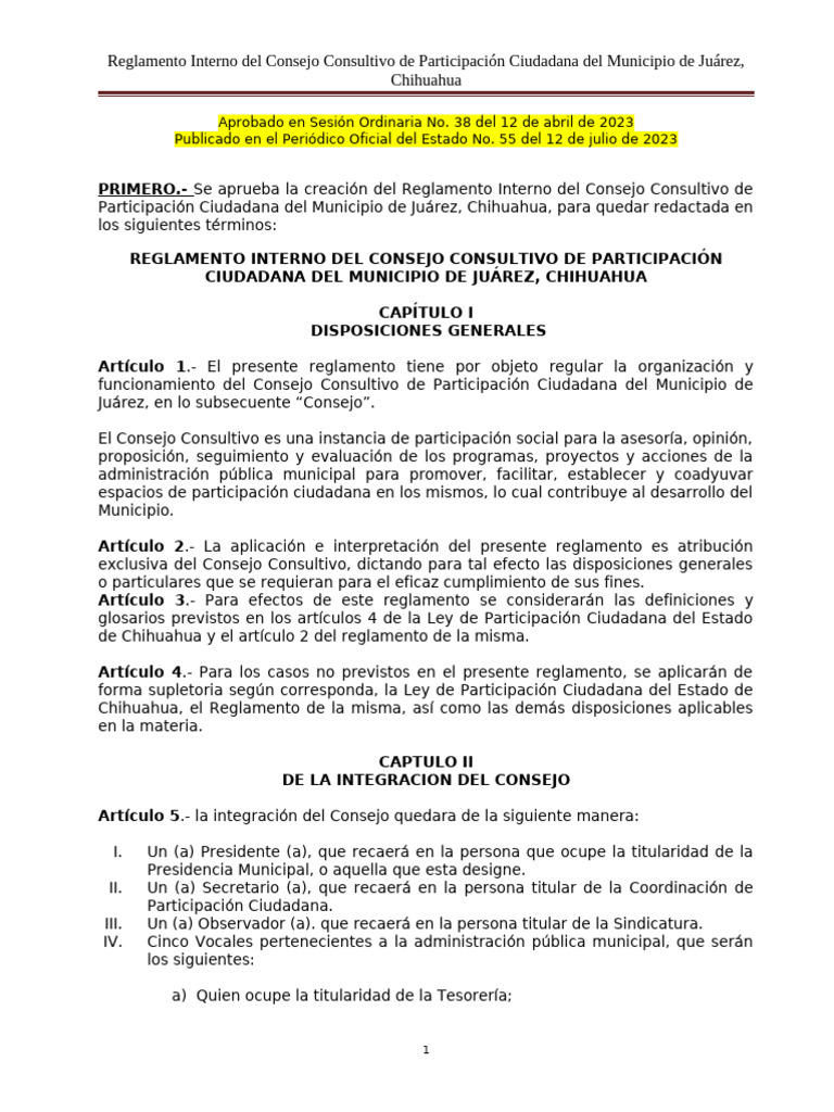 81 Reglamento Interno Del Consejo Consultivo de Participacion Ciudadana ...