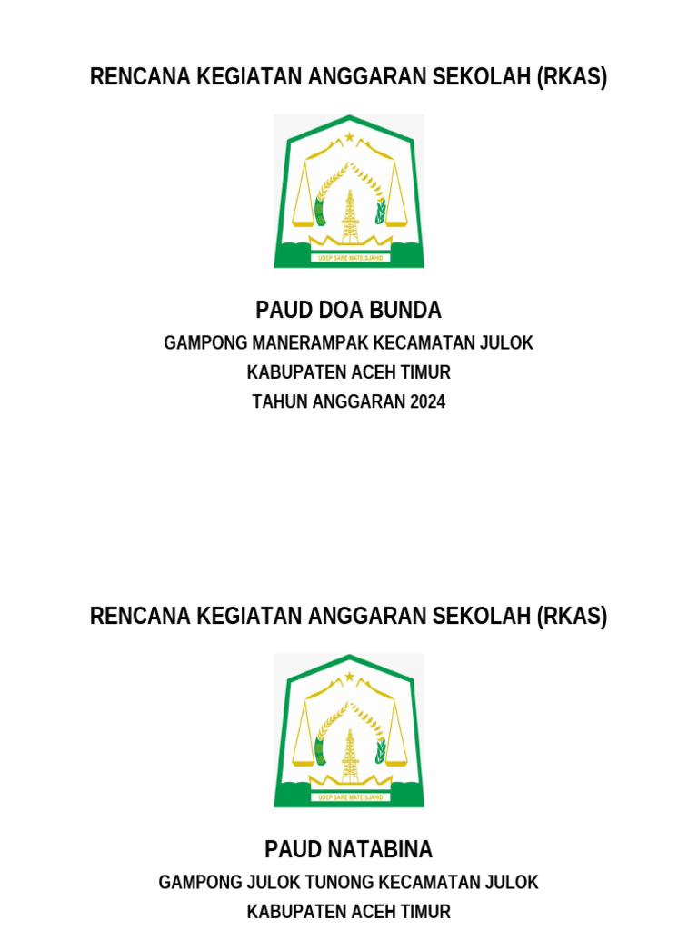 RKAS PAUD Aceh Timur 2024 | PDF