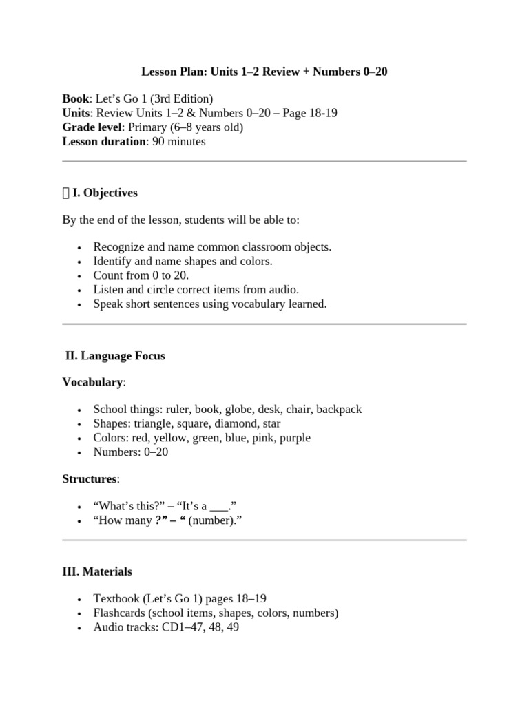 Lesson Plan Unit Review Unit 1+2 - Page 18,19 | PDF | Cognition | Human ...