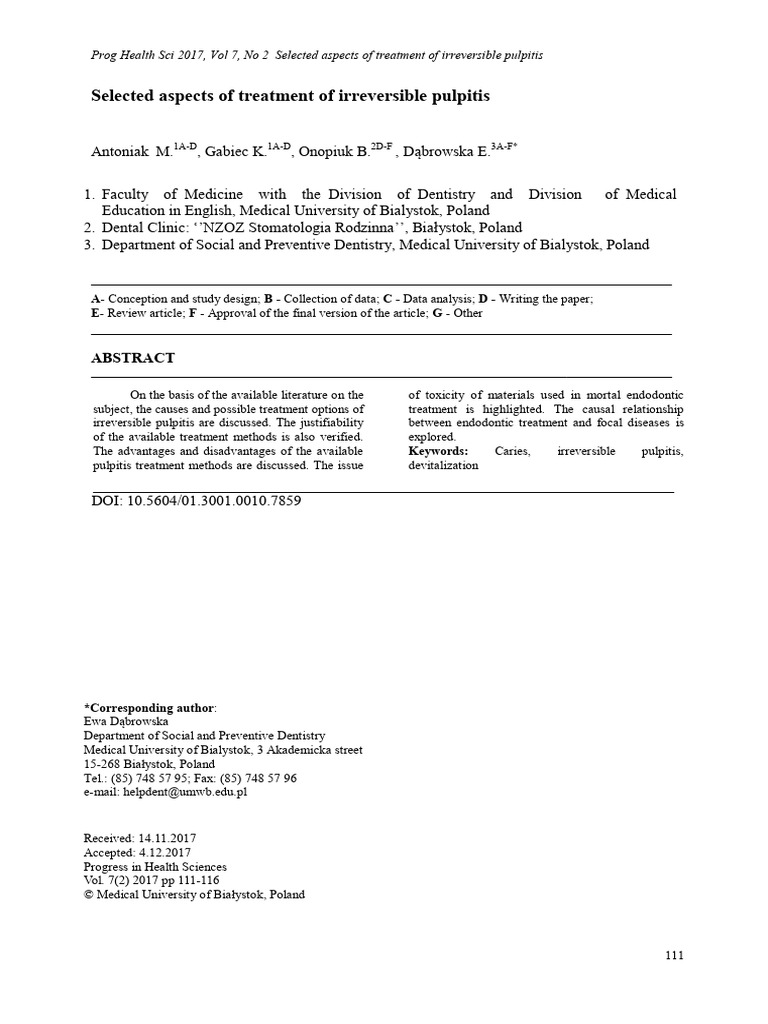 Treatment Pulpitis Irreversible | PDF | Mouth | Tooth