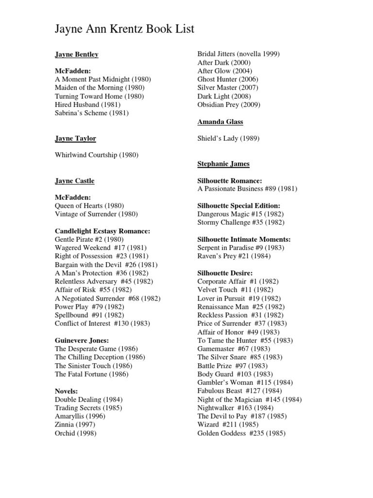 Jayne Ann Krentz Book List PDF
