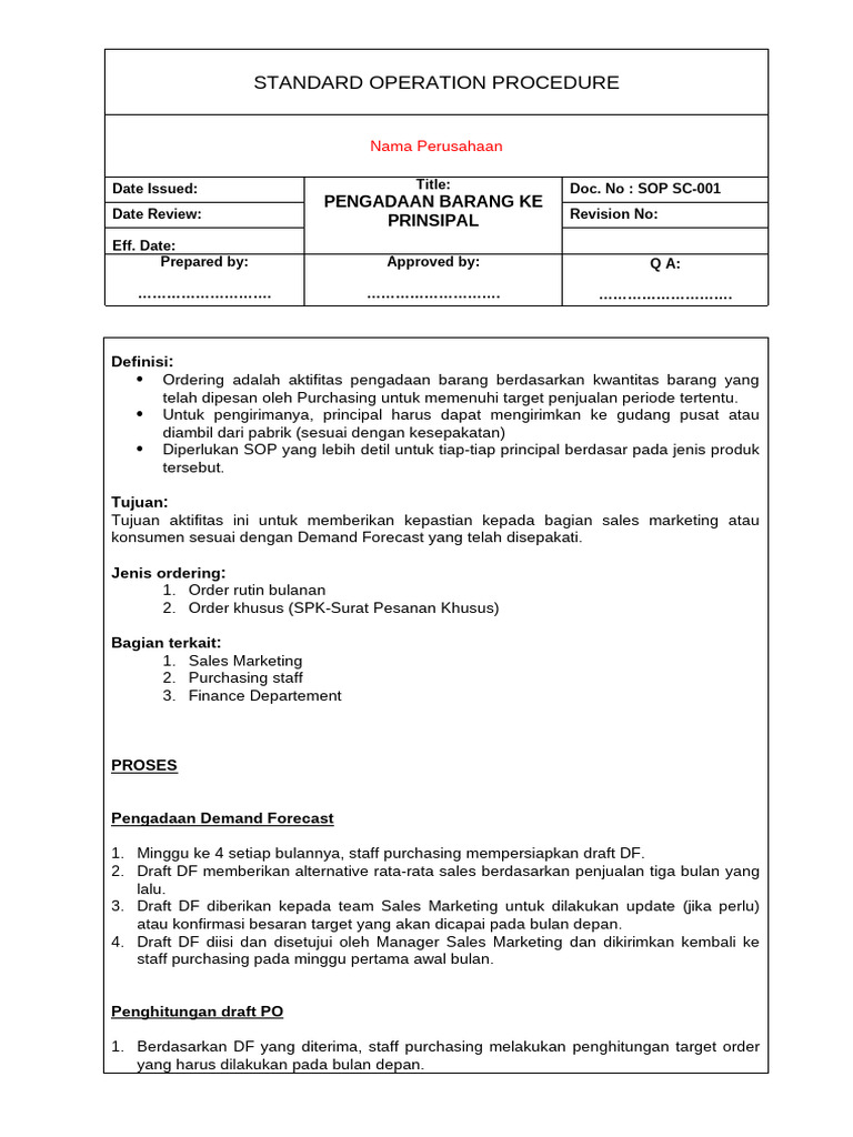 Prosedur Pengadaan Barang SOP SC-001 | PDF
