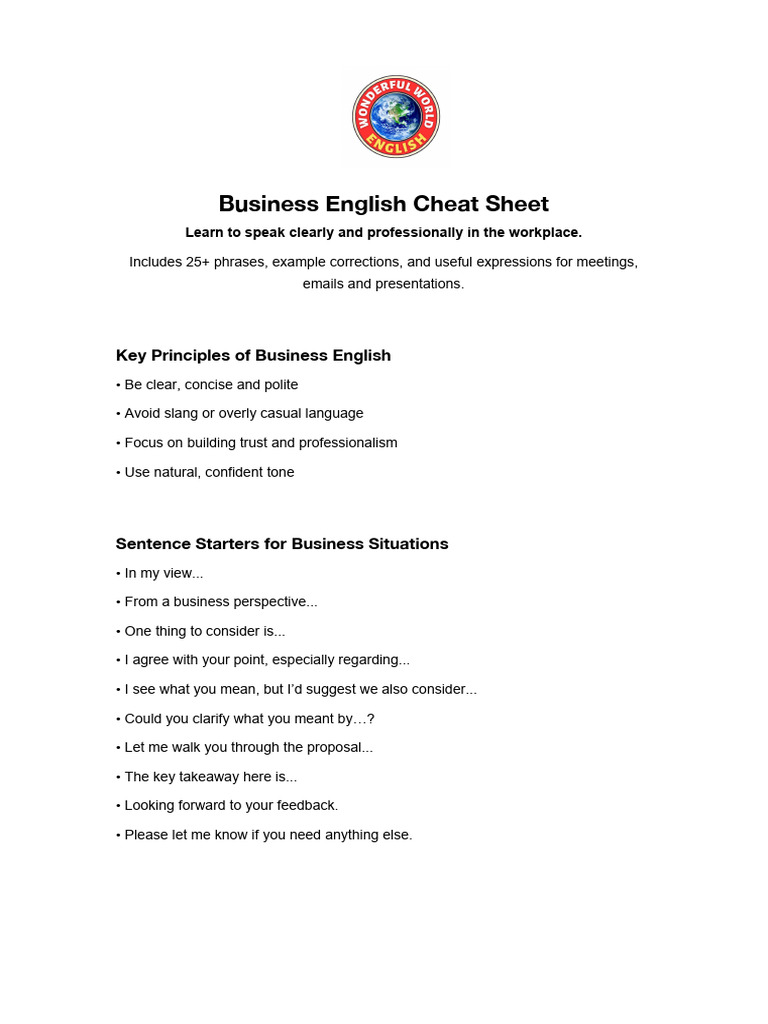 Essential Business English Phrases Guide | PDF | Communication | Learning
