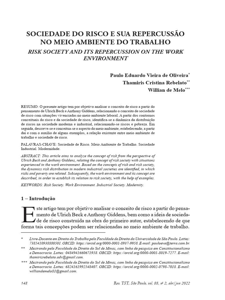Sociedade de Risco no Ambiente de Trabalho | PDF | Ambiente natural ...