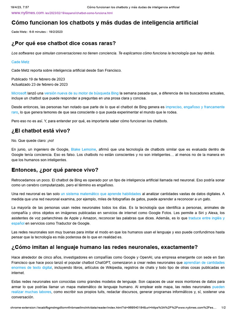 Funcionamiento de los Chatbots AI | PDF | Inteligencia artificial ...