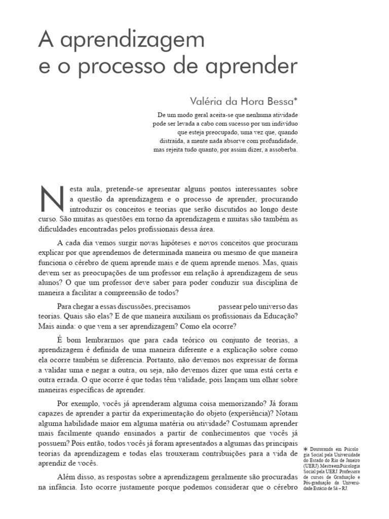 Teorias da Aprendizagem e Ensino Eficaz | PDF | Aprendizado | Memória