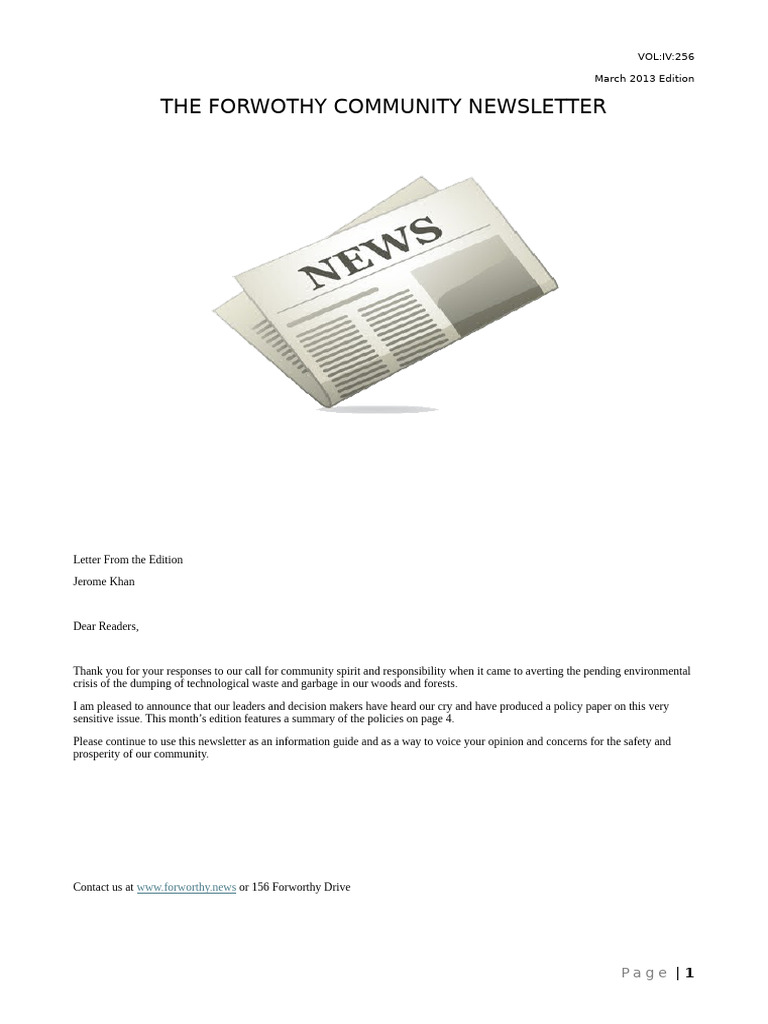 Forworthy Community Newsletter March 2013 | PDF