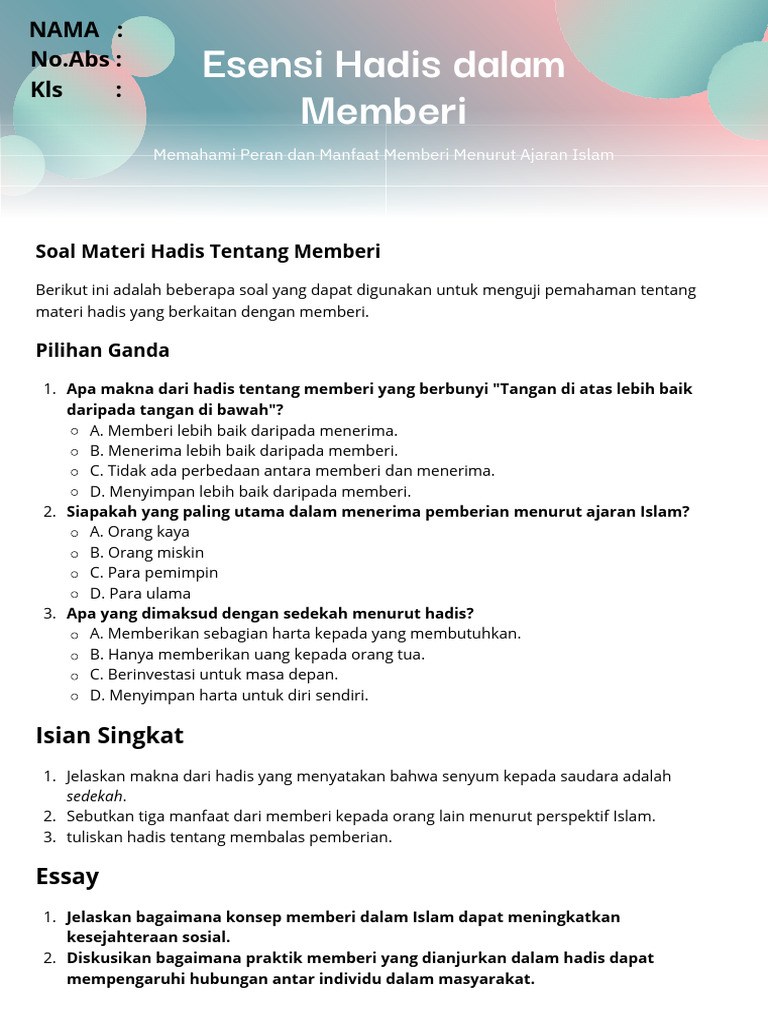 Keutamaan Memberi dalam Ajaran Islam | PDF