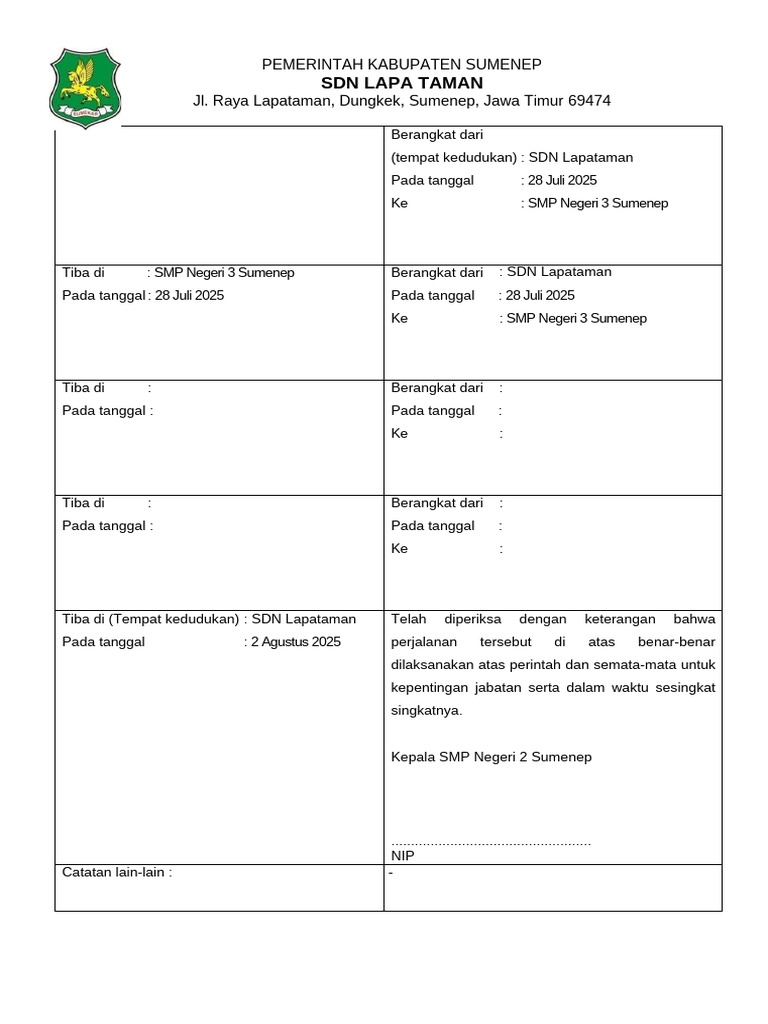 Contoh Pengisian SPPD Dinas | PDF