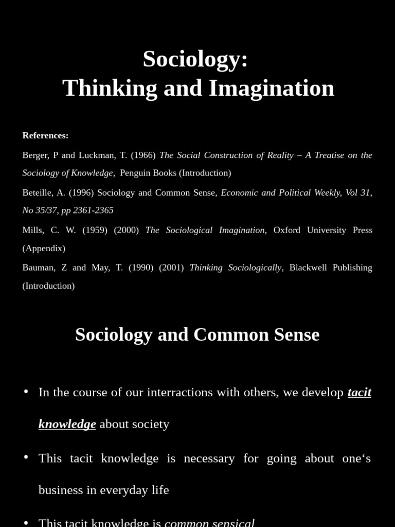 Sociology Thinking and Imagination PDF Sociology Knowledge