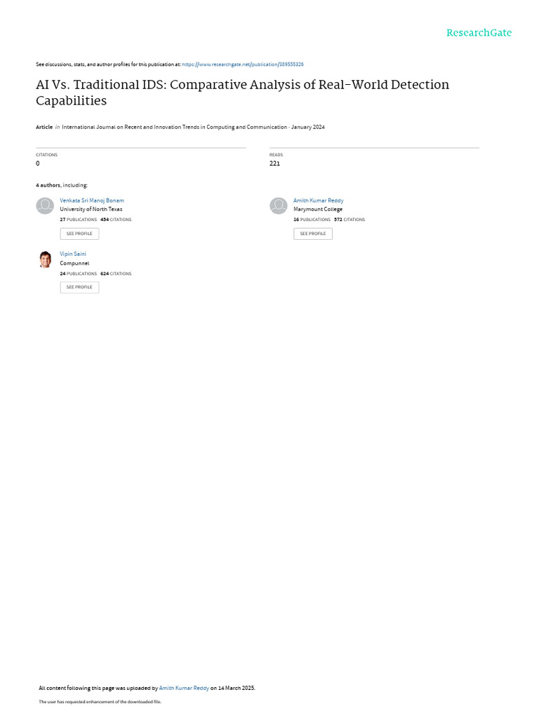 AI vs Traditional IDS: Detection Capabilities | PDF | Artificial ...