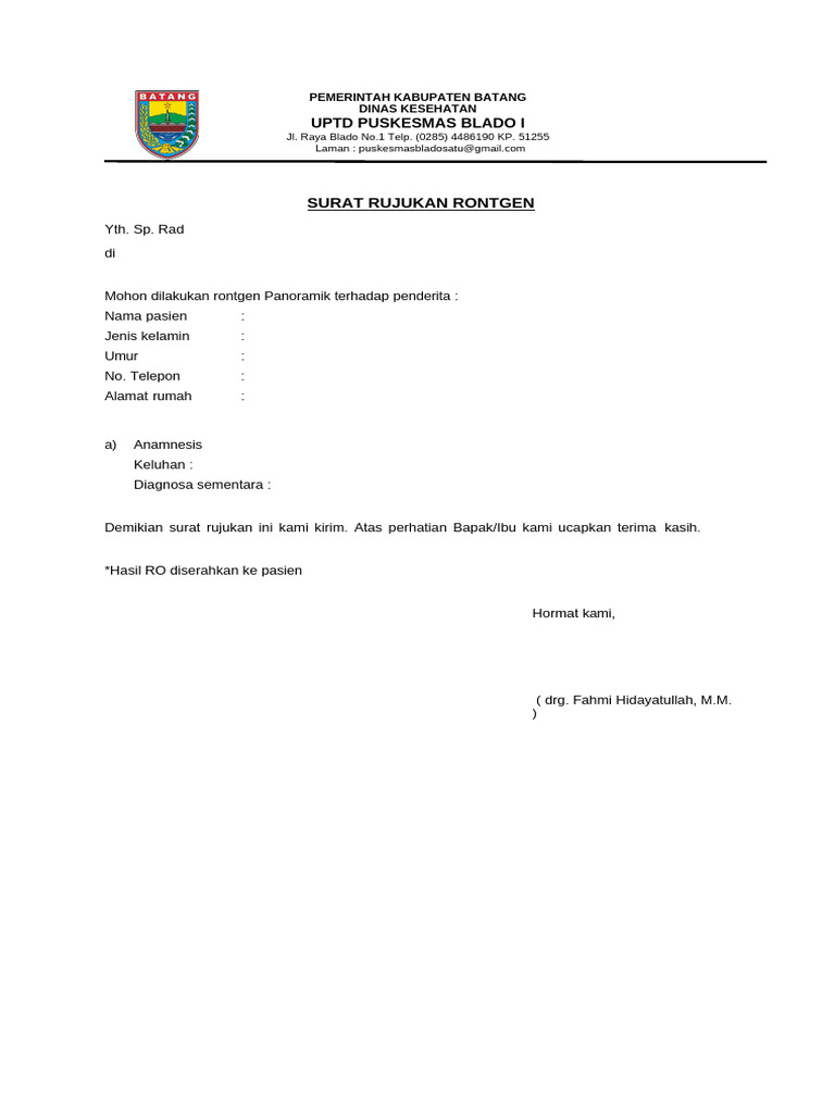 Surat Rujukan Rontgen Puskesmas Blado I | PDF