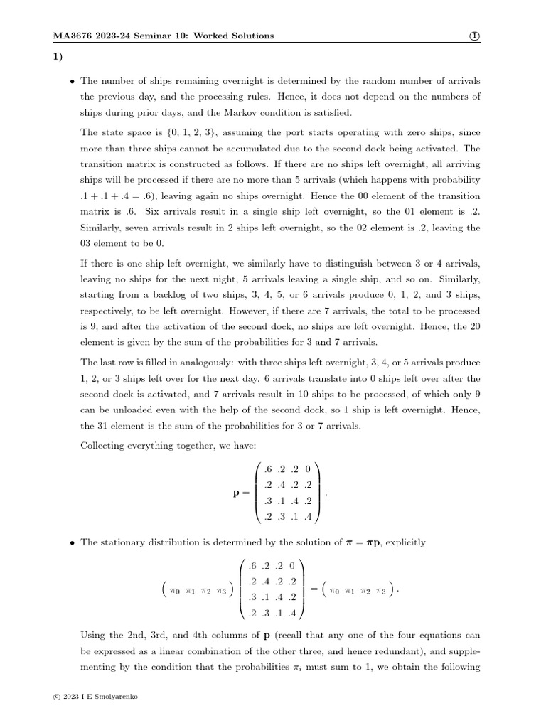 Markov Chain Seminar Solutions 2023-24 | PDF | Markov Chain ...