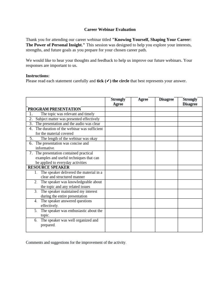 Career Webinar Feedback Evaluation | PDF