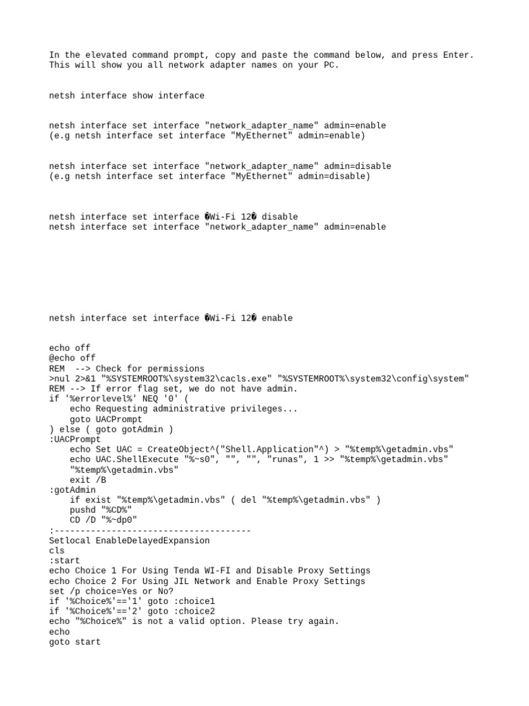 batch for enable disable network settings | PDF | Windows Registry | Computing Platforms