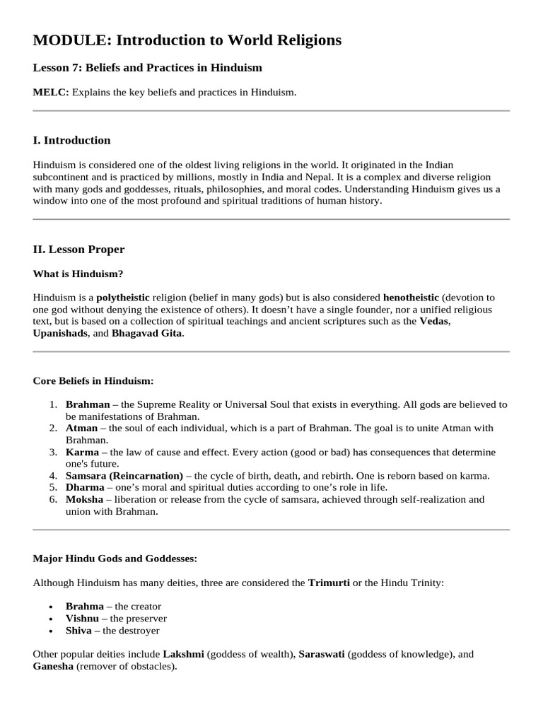 Key Beliefs and Practices in Hinduism | PDF | Hindu Deities | Brahman