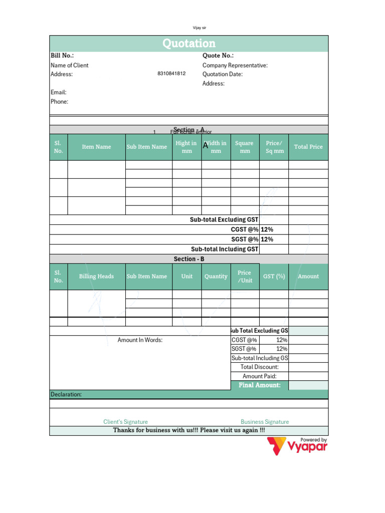 Interior Quotation Format 1 | PDF | Government Finances | Sales