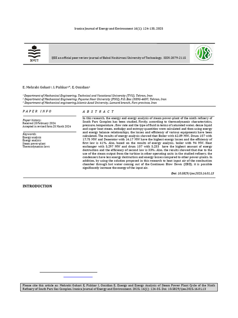 Energy and Exergy Analysis of Steam Power Plant | PDF | Exergy | Steam