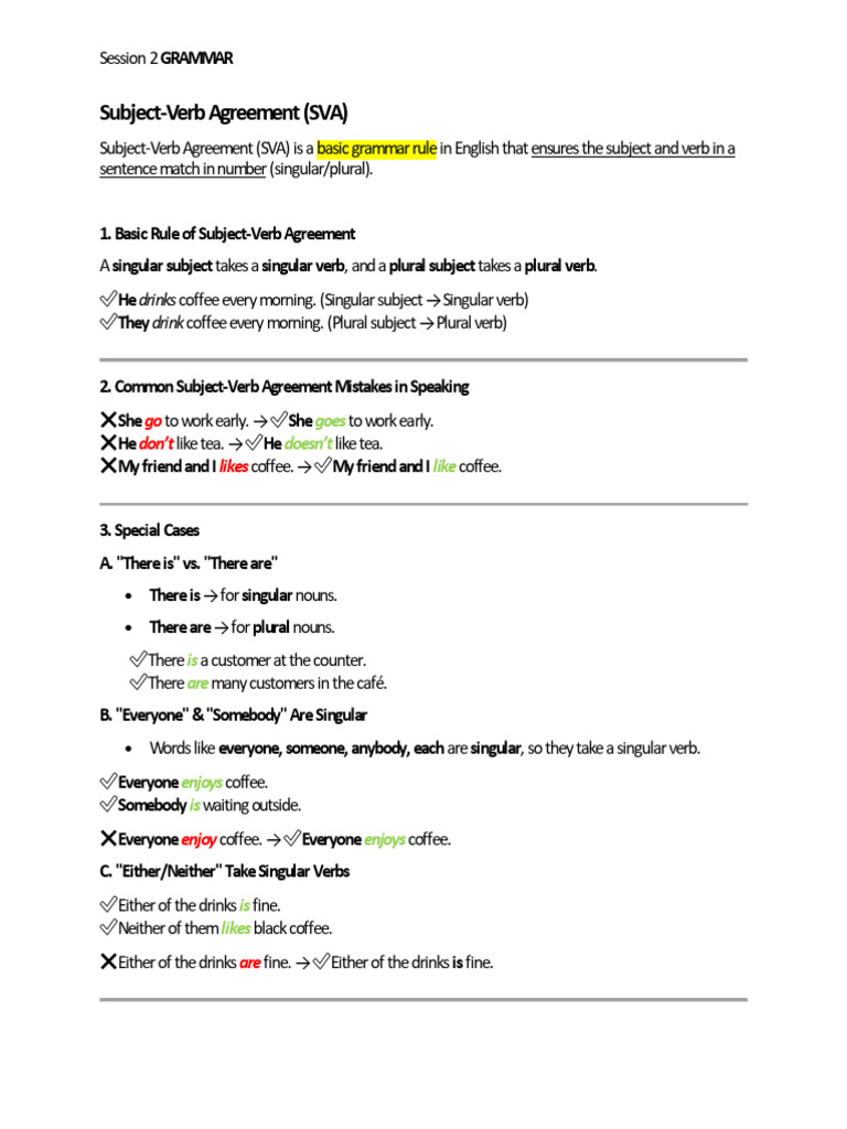 2-1. Subject-Verb Agreement (SVA) | PDF