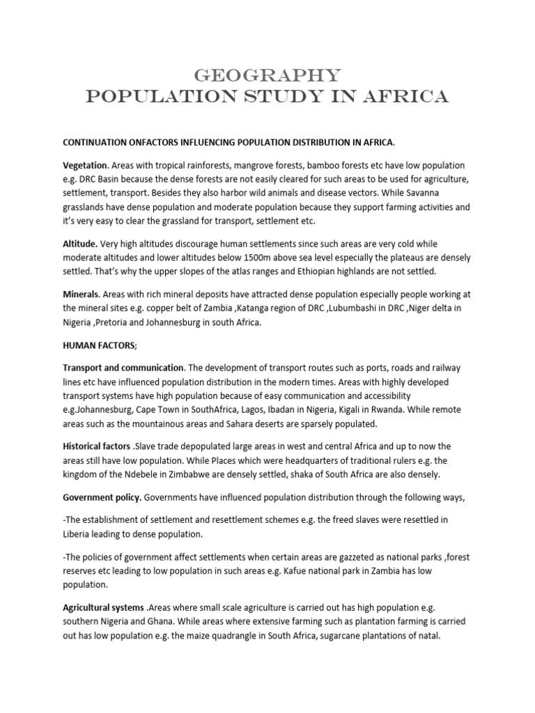 Factors Influencing Africa's Population Distribution | PDF ...