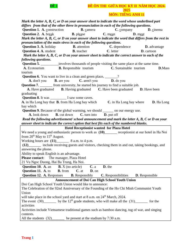 English Exam Review for Grade 11 | PDF | Career & Growth | Games ...