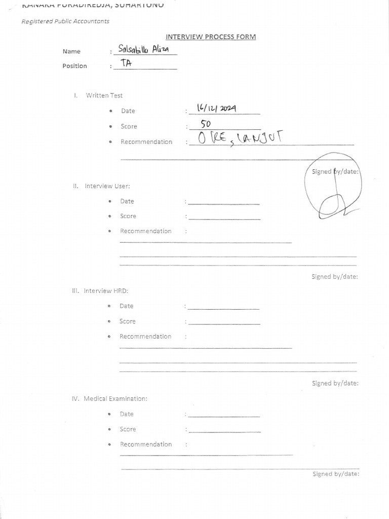 Interview Process Form for Junior Auditor | PDF
