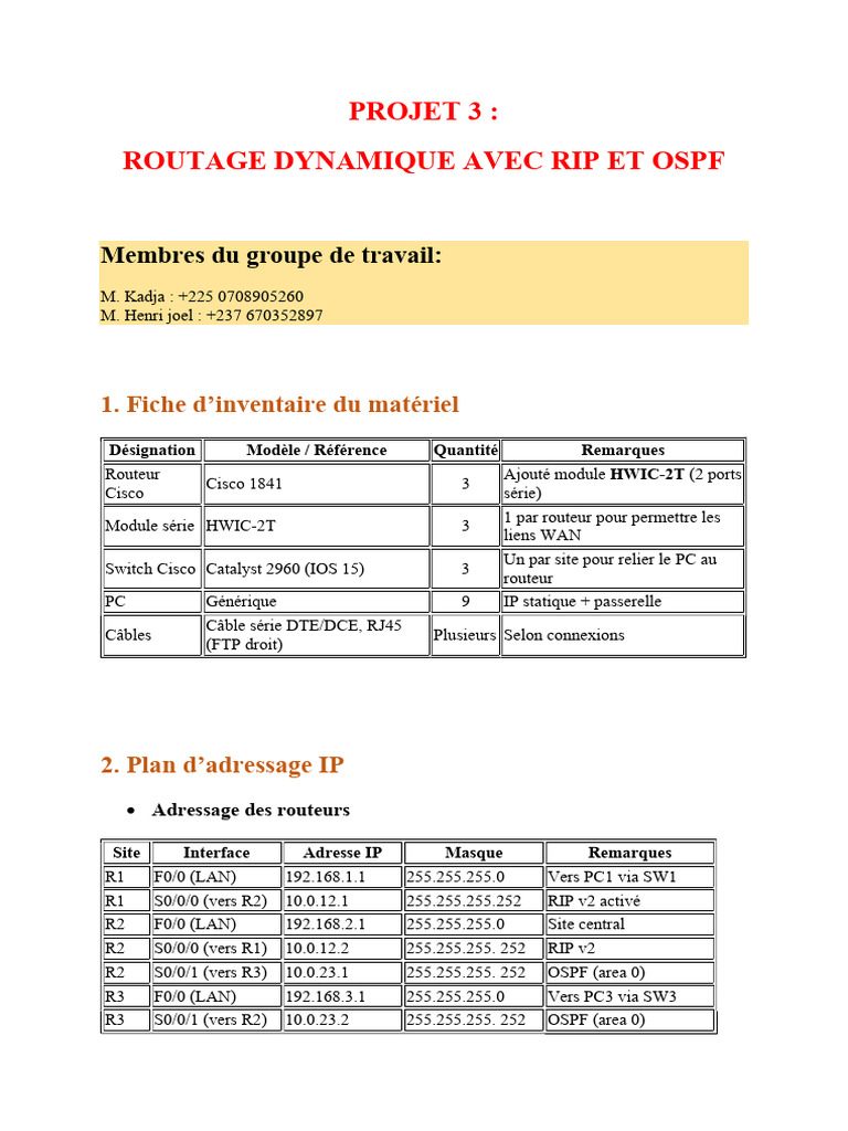 Routage Dynamique : RIP et OSPF | PDF | Adresse IP | Routage