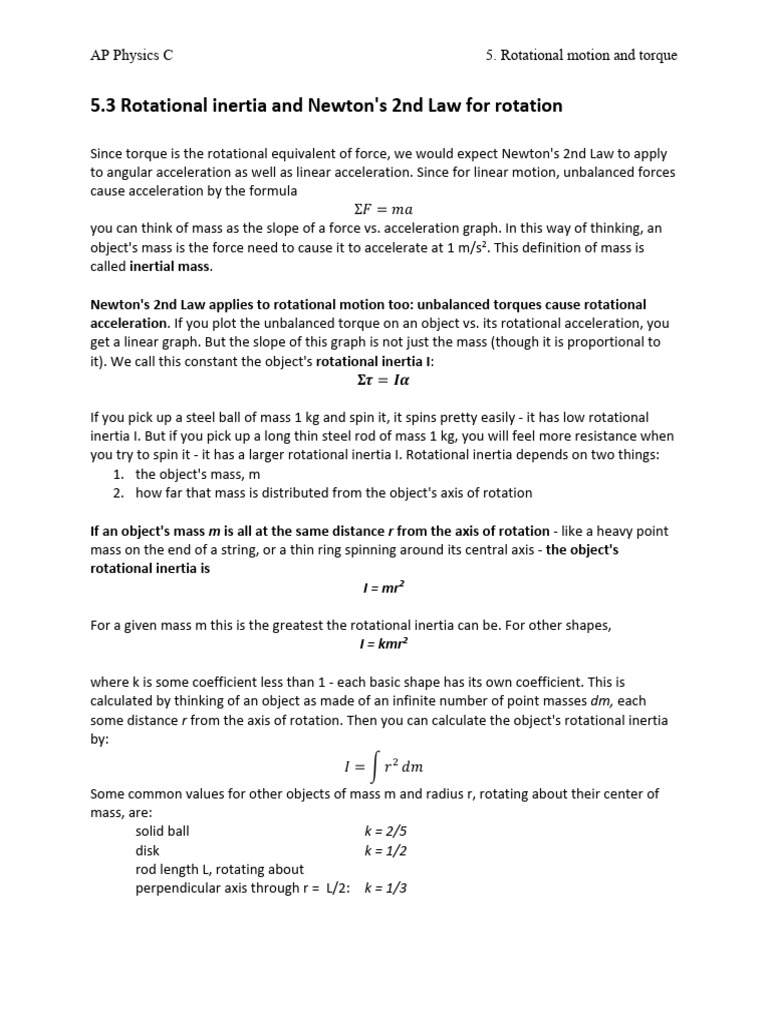 Rotational Inertia of Cylindrical Shells | PDF | Rotation Around A ...