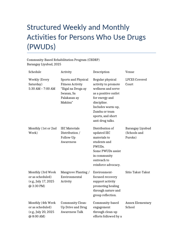 PWUDs Community Activities Schedule | PDF