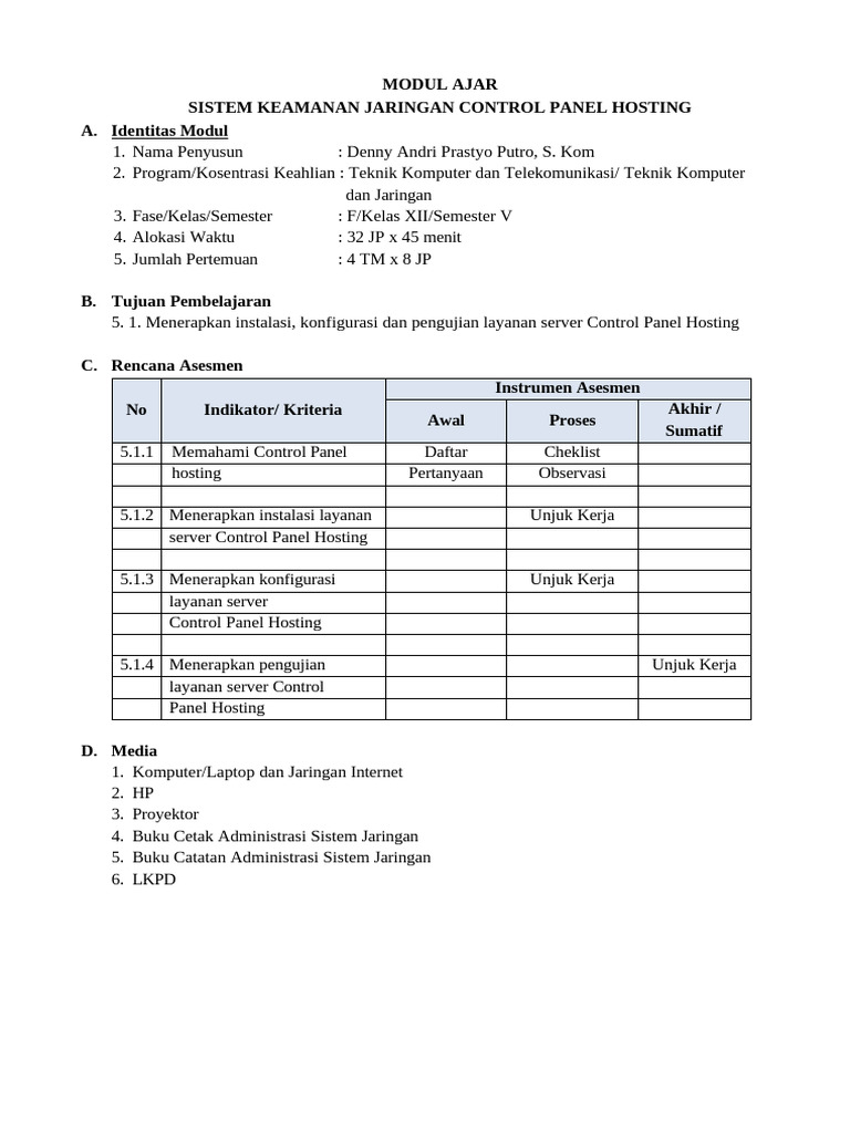Modul Ajar Control Panel Hosting | PDF