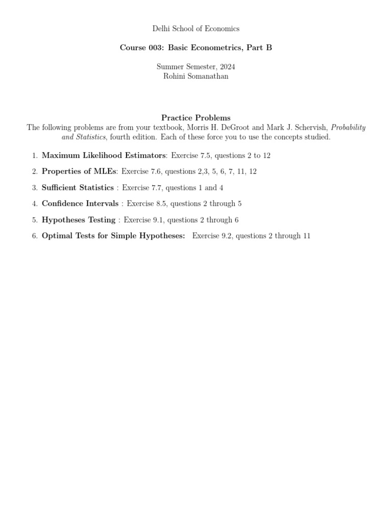 Econometrics Practice Problems 2024 | PDF
