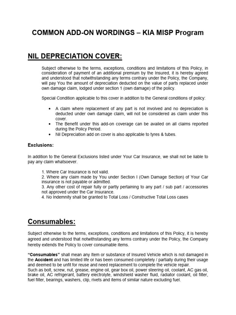 KIA MISP Insurance Add-On Coverage | PDF | Insurance | Mechanical ...