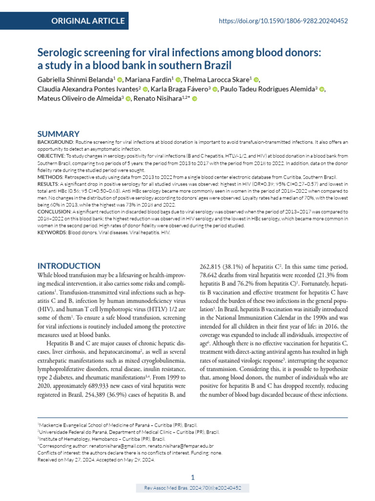 Viral Infection Screening in Blood Donors | PDF | Hepatitis | Hepatitis B