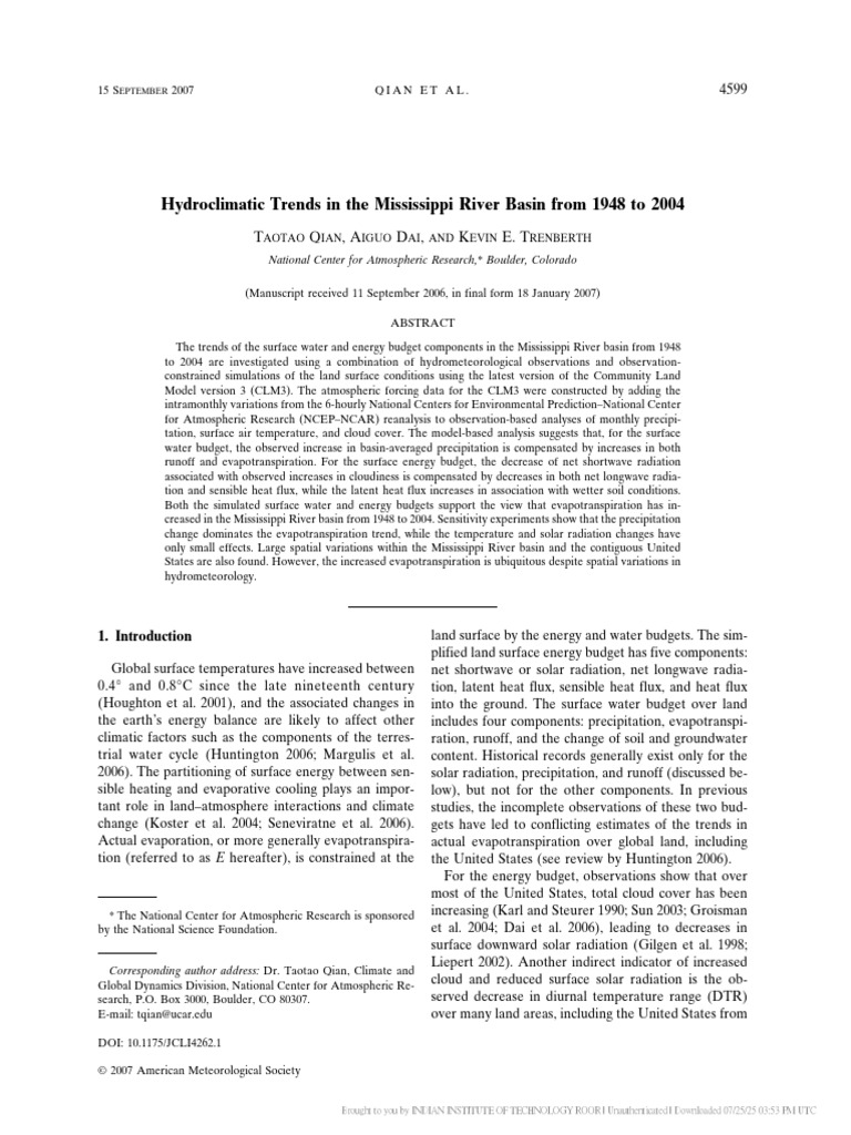Mississippi River Basin Hydroclimatic Trends | PDF | Evapotranspiration ...