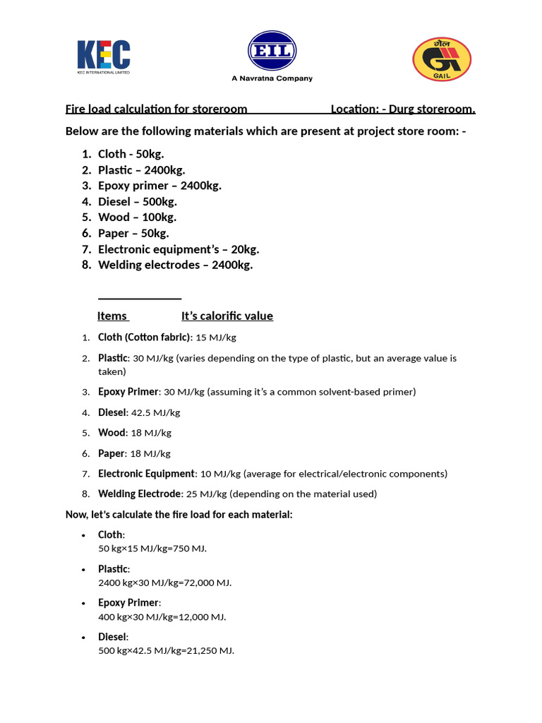 Fire Load Calculation | PDF