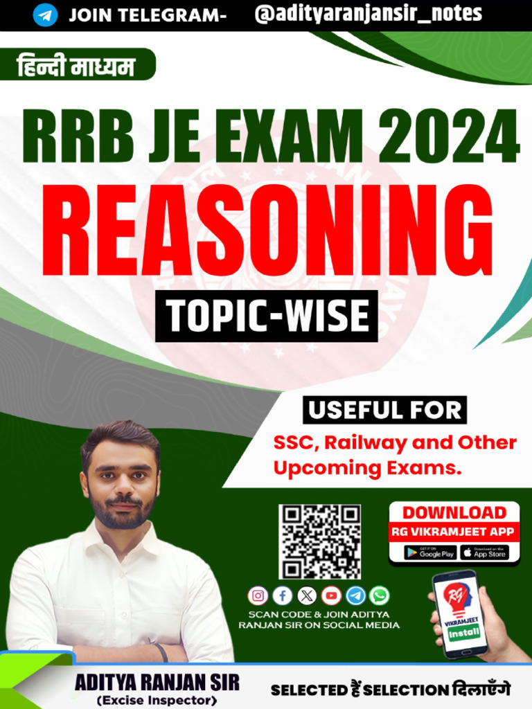 RRB JE 2024 Reasoning Topic Wise by Difficulty Level (Hindi) | PDF