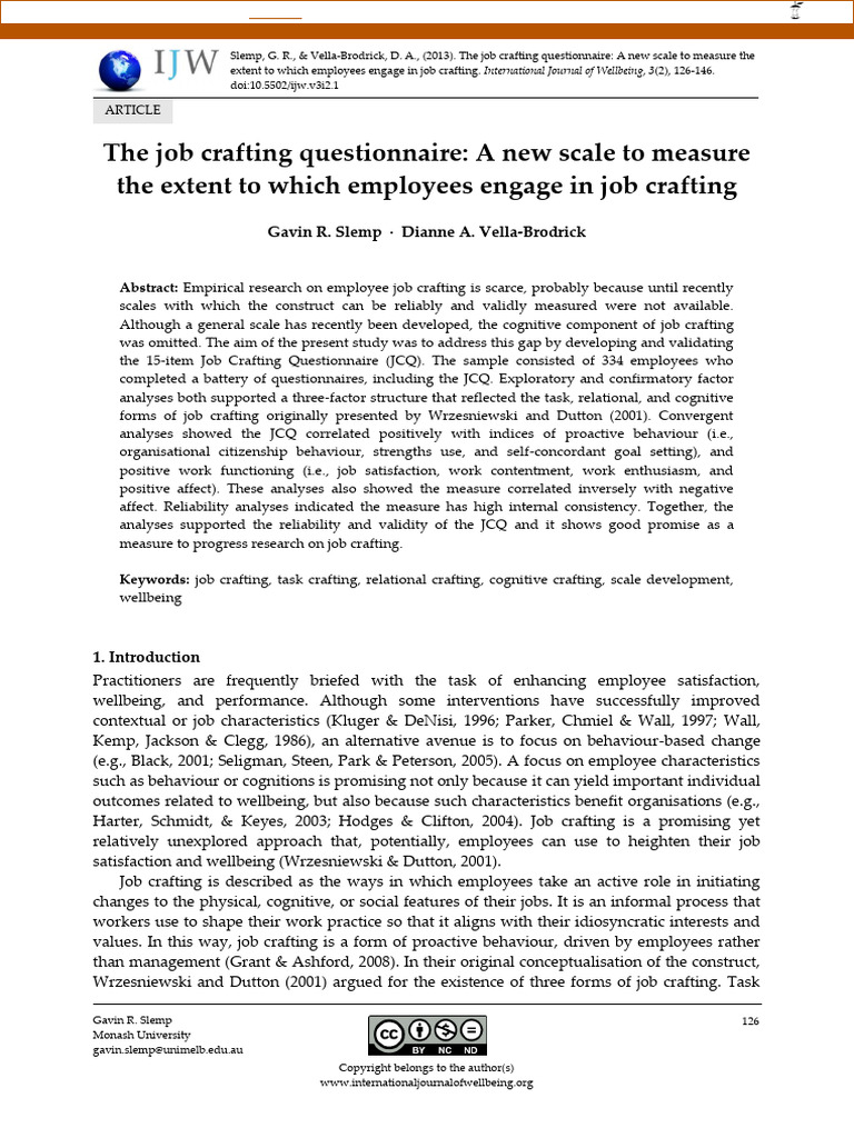 Job Crafting Questionnaire Development | PDF | Factor Analysis | Psychology