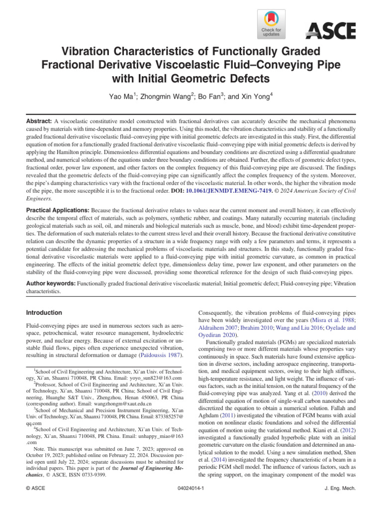 Vibration Analysis of Defective Fluid Pipes | PDF | Viscoelasticity ...