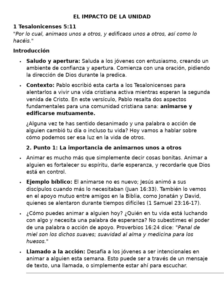 Unidad y Apoyo en la Comunidad Cristiana | PDF | Oración | Primera ...