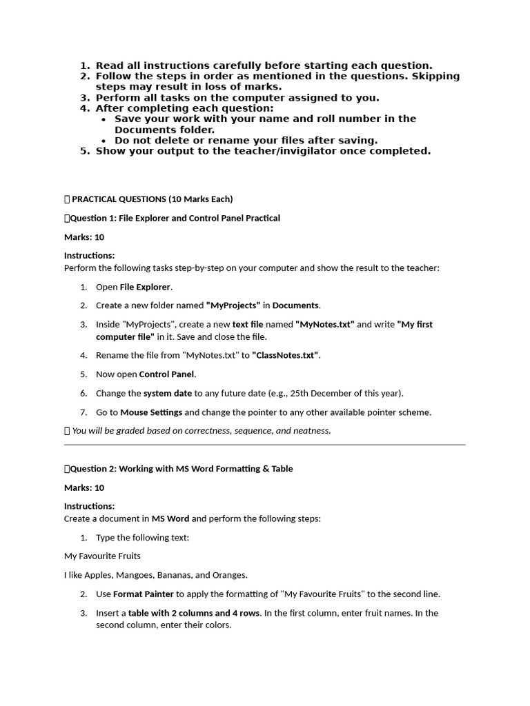 Class 5 MS Word Practical Guide | PDF | Computer File | Microsoft Word