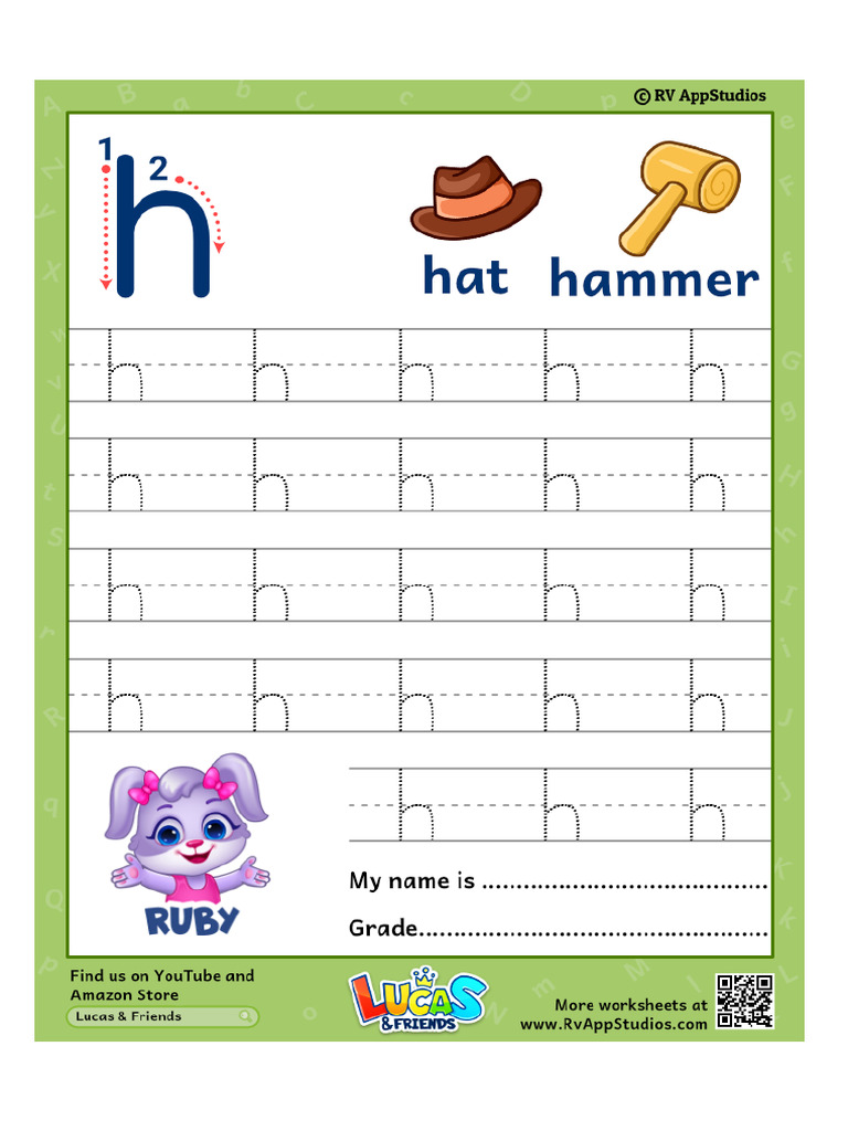 302 Free Printable Worksheets For Kids Small Letter H Trace | PDF