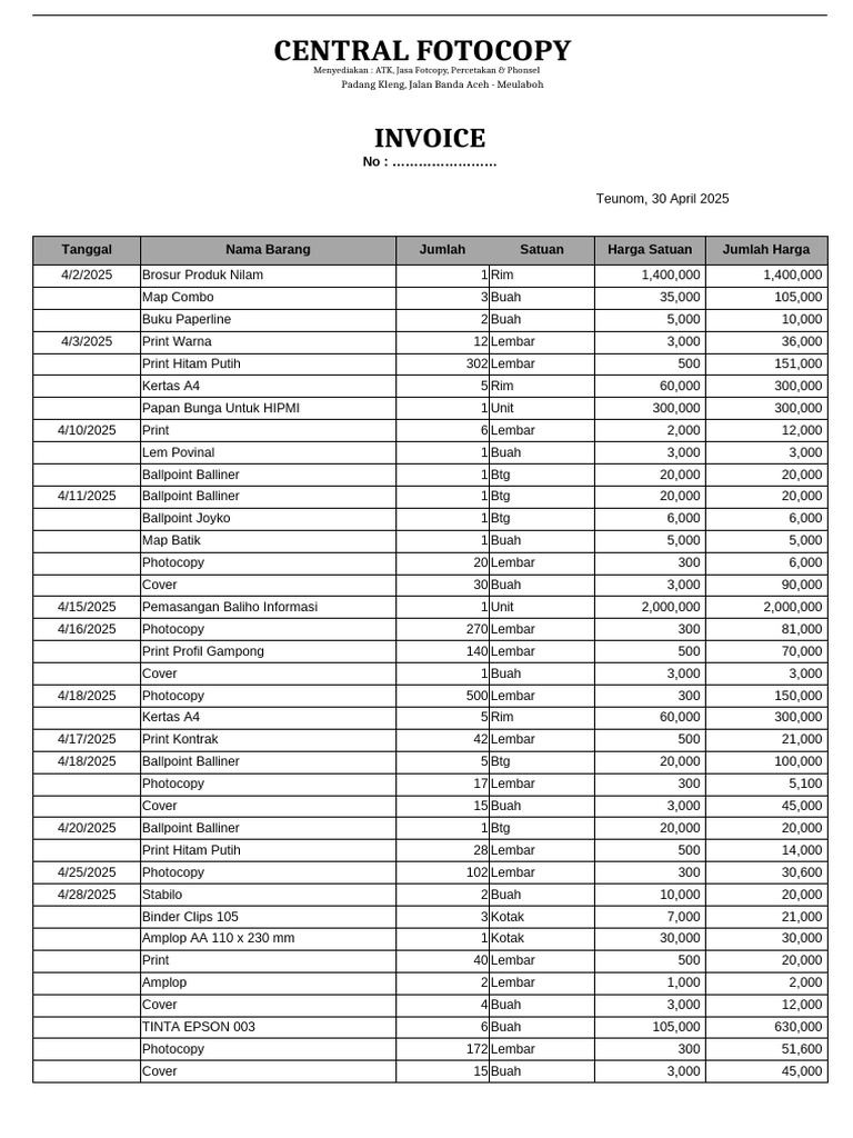 Rekap Invoice Triwulan 1 | PDF