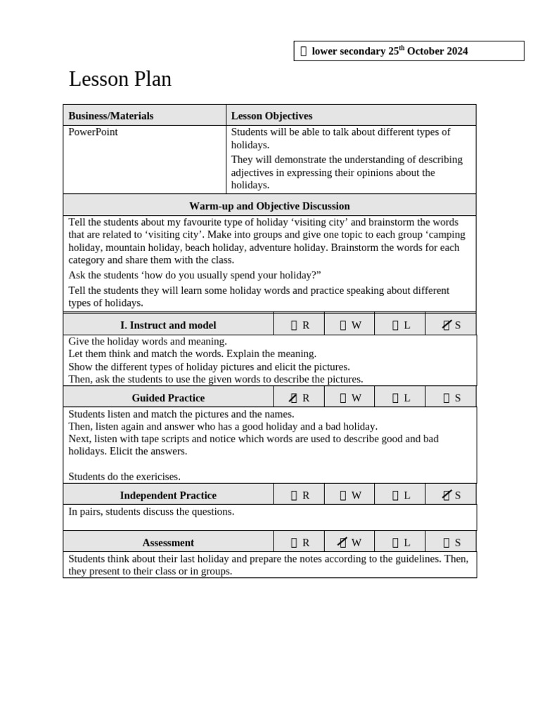 Holiday Vocabulary Lesson Plan | PDF