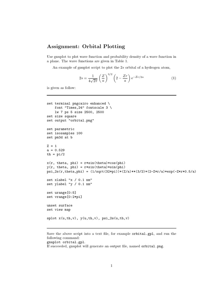 Gnuplot Script for Orbital Plotting | PDF | Chemistry | Atomic Physics