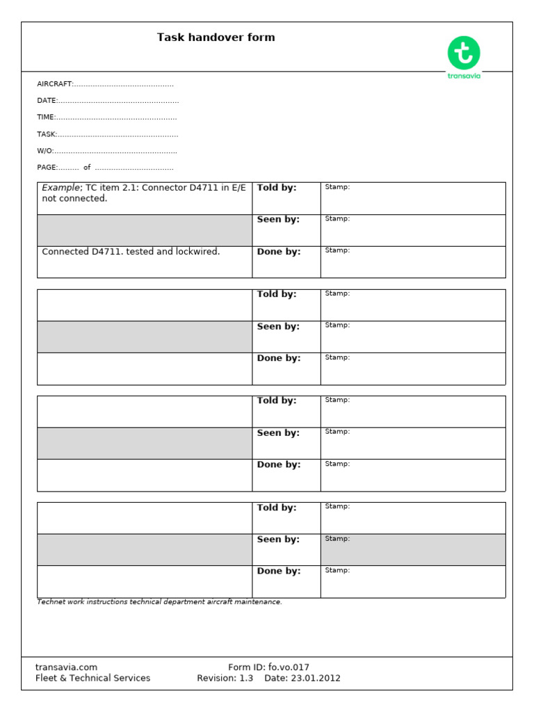 Fo - Vo.017 Task Handover Form | PDF