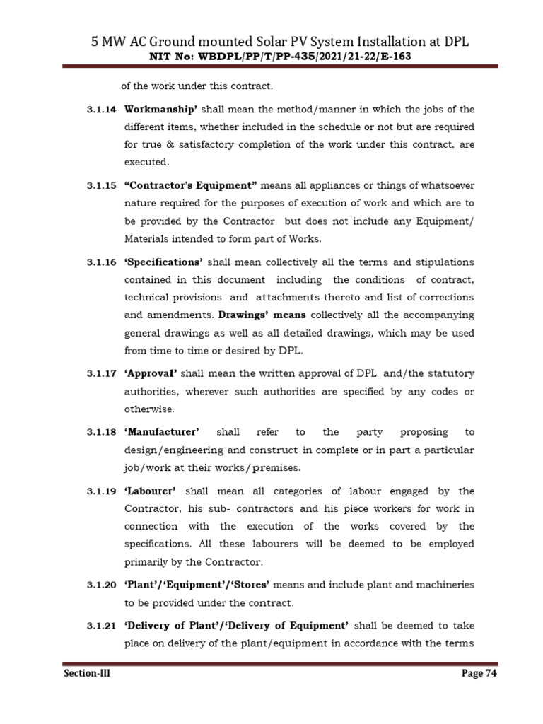 DPL 5 MW Solar Phase II EPC West Bengal Dec 2021 74 | PDF
