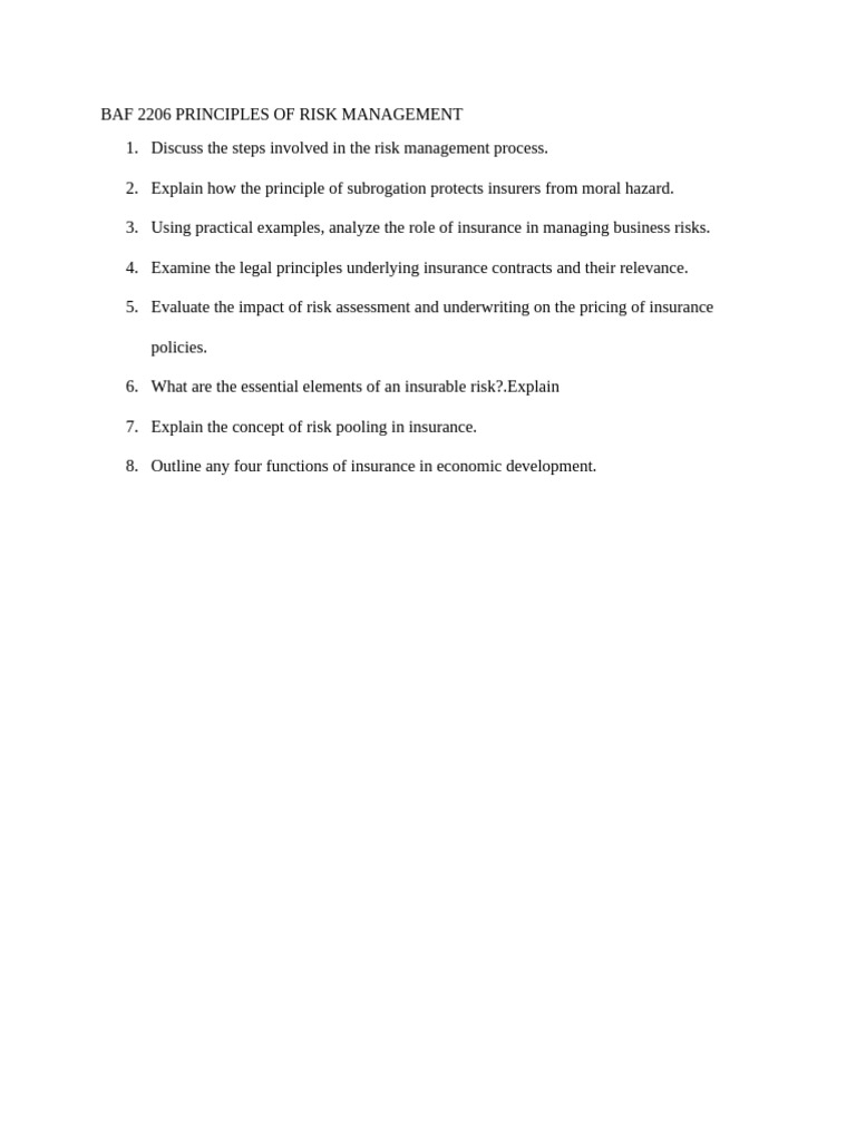 Risk Management Principles in Insurance | PDF