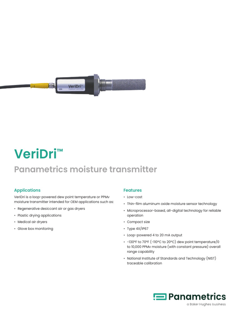 VeriDri Moisture Transmitter Overview | PDF | Calibration | Power Supply