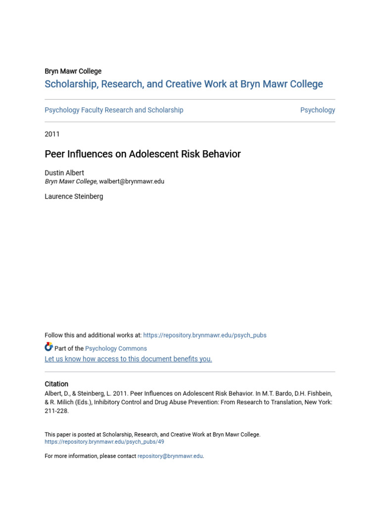 Peer Influence on Adolescent Risk Behavior | PDF | Reward System ...